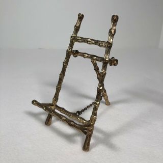 Vintage Gold Tone Bamboo Easel Tabletop Display Book Art Holder 6.  5 " Tall