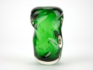 Vintage Green Czech Art Glass Vase - Skrdlovice - Bohemian - Mid Century Vase
