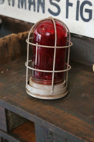 Explosion Proof Vintage Industrial Light Lamp Door Exit Red Glass Cage Factory