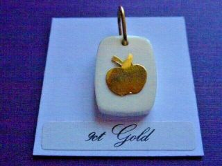 Vintage 9ct Gold " Apple " Mounted On Cream Tablet Or Ingot Charm For Bracelet