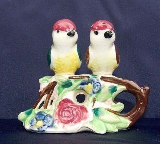 Vintage Birds On Perch Salt And Pepper Shakers Flowered Branch Colorful Ceramic