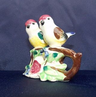 Vintage Birds on Perch Salt and Pepper Shakers Flowered Branch Colorful Ceramic 2