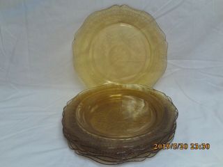 Vtg Federal Depression Glass 8 Pc Dinner Plate Patrician Spoke Yellow Amber