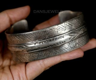 Vintage Middle Eastern Egyptian.  800 Pure Silver Bedouin Wide Cuff Mens Bracelet