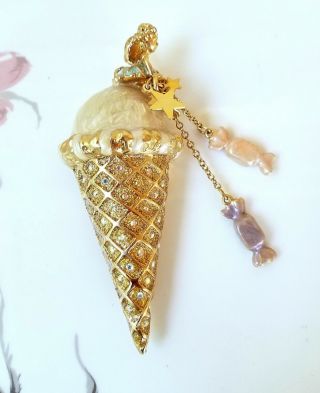 Kirks Folly Sugar Plum Fairy Ice Cream Cone Signed Vintage Pin Brooch Enameled