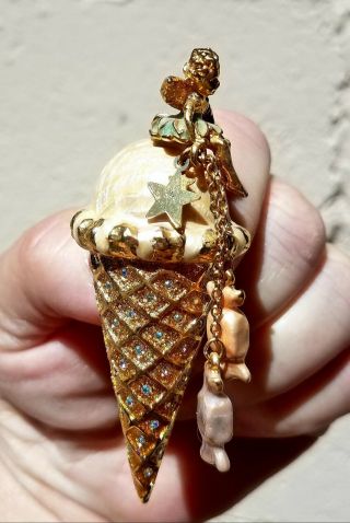 Kirks Folly Sugar Plum Fairy Ice Cream Cone Signed Vintage Pin Brooch Enameled 5