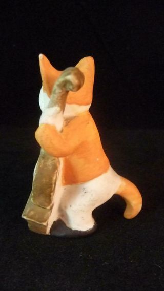 PAIR VINTAGE GERMAN BISQUE CATS IN A BAND CAKE TOPPERS SAX & BASS c1930 ' s 7