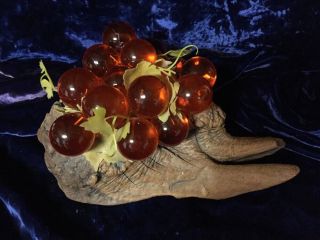 Vintage Orange Glass Grape Cluster On Driftwood