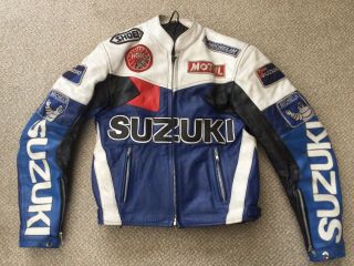 Vintage Suzuki Motul Rgk Shoei Michelin Motorcycle Leather Jacket Small 36”