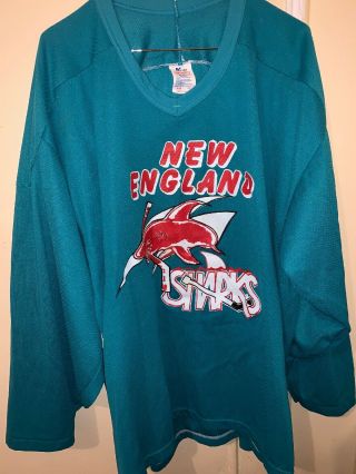 Vintage 80s England Sharks Ccm Air - Knit Maska Hockey Jersey Men’s Xxl