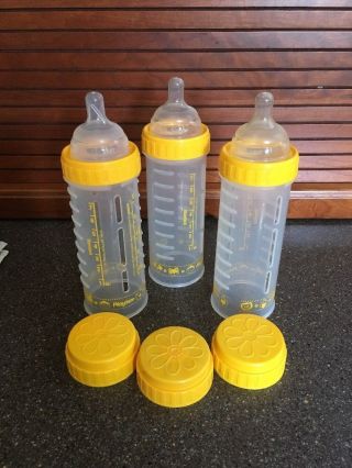 3 Vintage Yellow Playtex Nurser Baby Bottles Lid Ringer Nipple Adult Reborn Doll