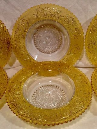 Vintage Set Of 6 Duncan Miller Sandwitch Glass Bowls W/Yellow Rims 2