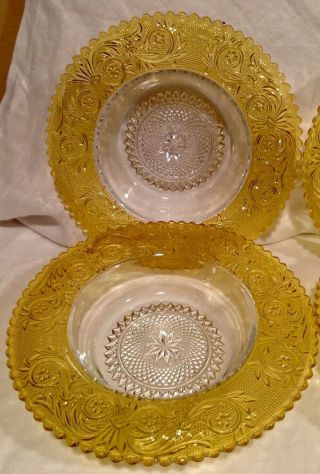 Vintage Set Of 6 Duncan Miller Sandwitch Glass Bowls W/Yellow Rims 3