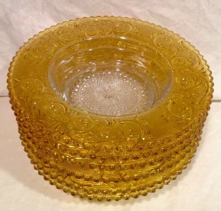 Vintage Set Of 6 Duncan Miller Sandwitch Glass Bowls W/Yellow Rims 6