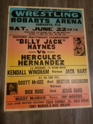 Vintage Nwa Florida Championship Wrestling Poster 1985 Sarasota Hercules Rude