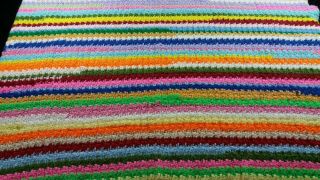 Vtg Handmade Afghan Rainbow Granny Comforter Knit Pattern 58x55