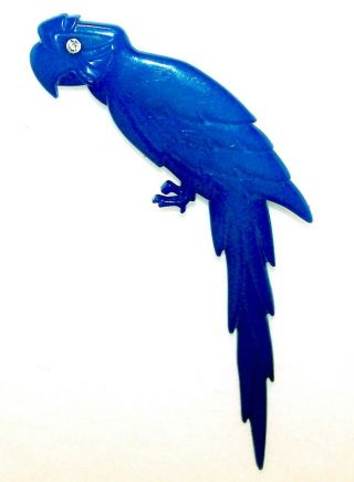 Vintage Estate Macaw Bird Pin By Buch,  Deichmann Denmark Long Blue Parrot Rhi Eye