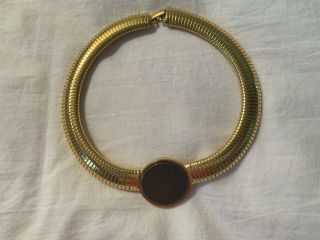 Vintage Les Bernard Gold Tone Choker Necklace With Bronze Swiss Franc Coin