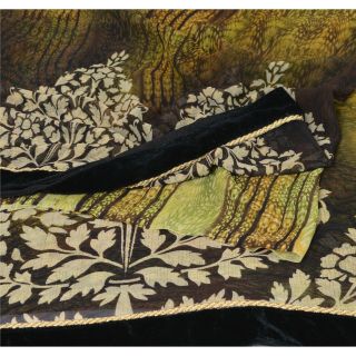 Sanskriti Vintage Green Saree Blend Georgette Printed Sari Craft 5 Yard Fabric 2