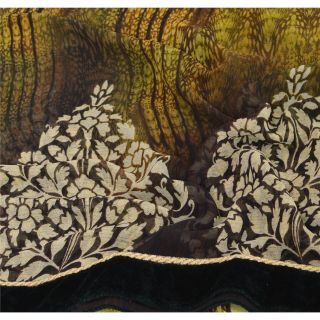 Sanskriti Vintage Green Saree Blend Georgette Printed Sari Craft 5 Yard Fabric 4