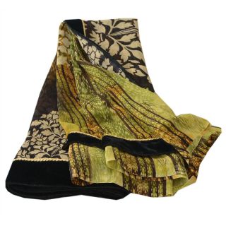 Sanskriti Vintage Green Saree Blend Georgette Printed Sari Craft 5 Yard Fabric 6