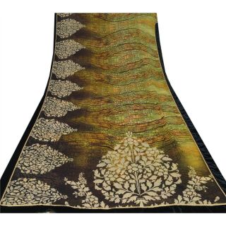Sanskriti Vintage Green Saree Blend Georgette Printed Sari Craft 5 Yard Fabric 7