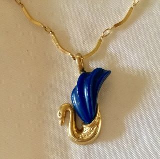 Vintage Christian Dior Blue Swan Pendant Necklace