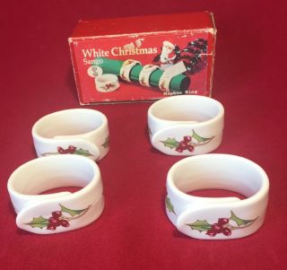 Vintage Sango White Christmas 4 Napkin Rings Set
