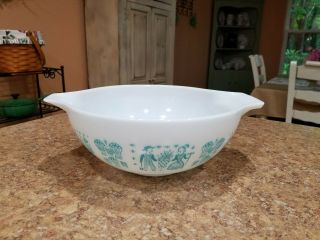Vintage Pyrex Amish Butterprint Cinderella Bowl 444 Turquoise On White 4 Qt