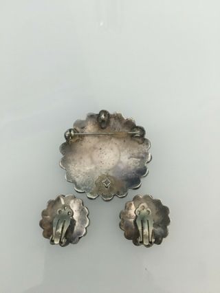 Handmade VINTAGE Zuni Sunface Sterling Pendant/Pin,  Earring SET 3