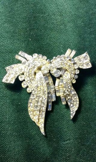 Vintage 1950s Brooch Costume Jewellery Two Piece Crystals Sparkly