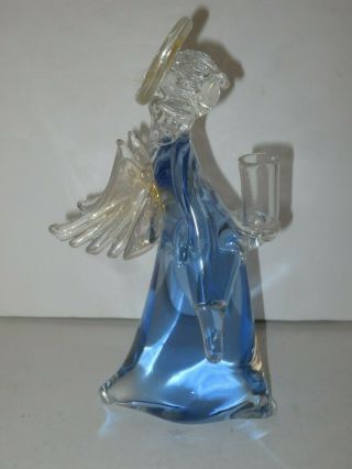 Vintage Murano Blue Glass Angel Candleholder With Gold Aventurine
