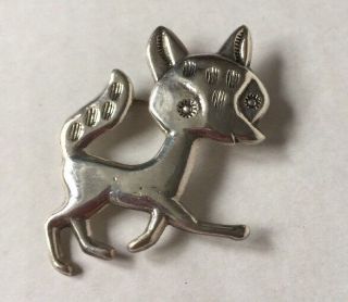 Vintage Sterling Silver Fox Pin Brooch Signed Fj Felix Joe Navajo Silversmith