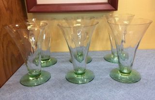 Set 6 Vintage Green Tiffin Glass 5 " Footed Water Tumbler Diamond Optic Design