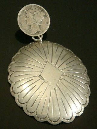 Large Vintage Marie Silver Navajo Hand Stamped Sterling Silver Concho Pendant