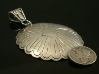 LARGE Vintage MARIE SILVER Navajo Hand Stamped STERLING SILVER Concho Pendant 2