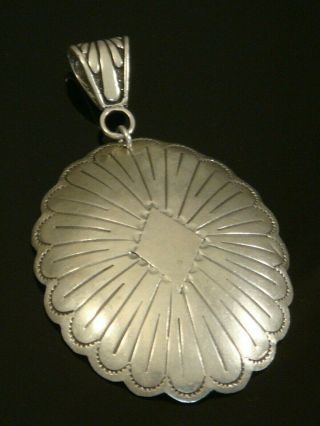 LARGE Vintage MARIE SILVER Navajo Hand Stamped STERLING SILVER Concho Pendant 3