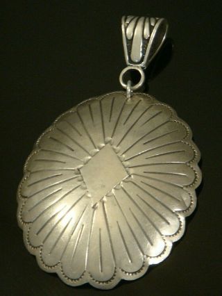 LARGE Vintage MARIE SILVER Navajo Hand Stamped STERLING SILVER Concho Pendant 4