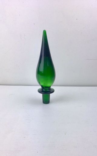 Vintage Green Glass Stopper Genie Bottle 8 " Tall Hand Blown Decanter Stopper