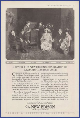 Vintage 1918 Edison Phonograph Caroline Lazzari Ephemera Art Decor Print Ad