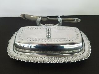 Vintage Irvinware Chrome Plated Butter Dish With Glass Insert And Spreader