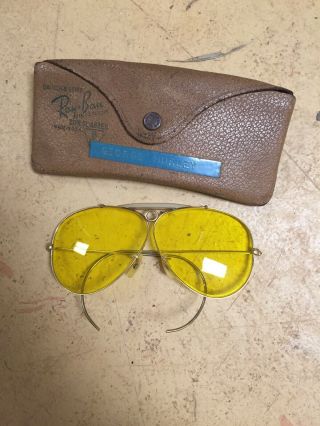 Vintage Ray Ban Bausch & Lomb Shooting Glasses W/ Case Yellow Glass