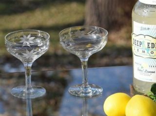 Vintage Etched Cocktail Martini Glasses,  Vintage Set Of 4 Different Glasses