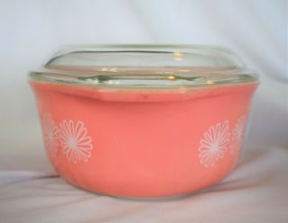 Vintage Pyrex Pink Daisy Oval Casserole Dish 1.  5 Qt w/ LID 043 3