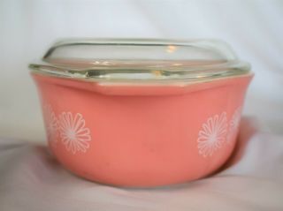 Vintage Pyrex Pink Daisy Oval Casserole Dish 1.  5 Qt w/ LID 043 4