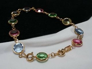 Vintage Gold Auth Swan Swarovski Crystal Bezel Pink Blue Green Petite Bracelet 8