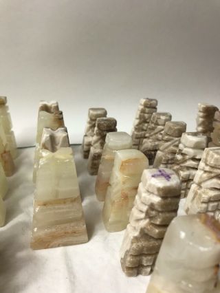 Vintage CHESS SET MEXICAN AZTEC MAYAN Marble STONE QUARTZ Hand CARVED 32 PIECE 4