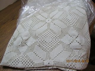 Large Vintage Off White Handmade Crochet Bed Throw 70 X 94 " (r10 - 5)