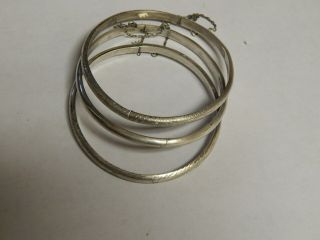 Vtg Mexican 925 Sterling Silver 3 Band,  Etched,  Hinged Bracelets