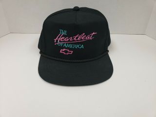 Vintage Chevrolet Heartbeat Of America Adjustable Hat Chevy Cap Black Neon 90 